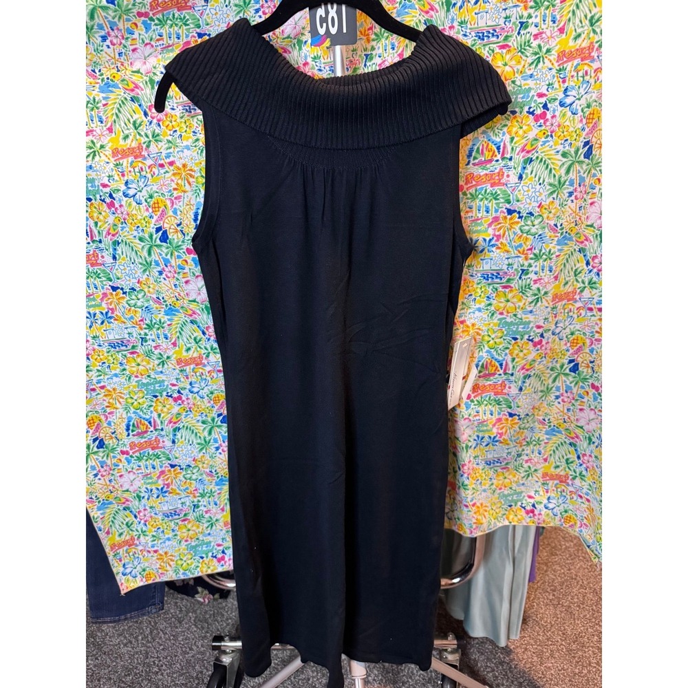 185 Kenneth Cole New York Womens Black Ribbed Portrait Collar Knit Dress XS NWT